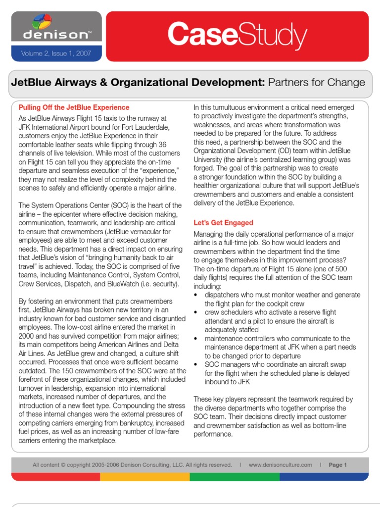 Case Study - JetBlue Airways Organizational Development - Partners For ...
