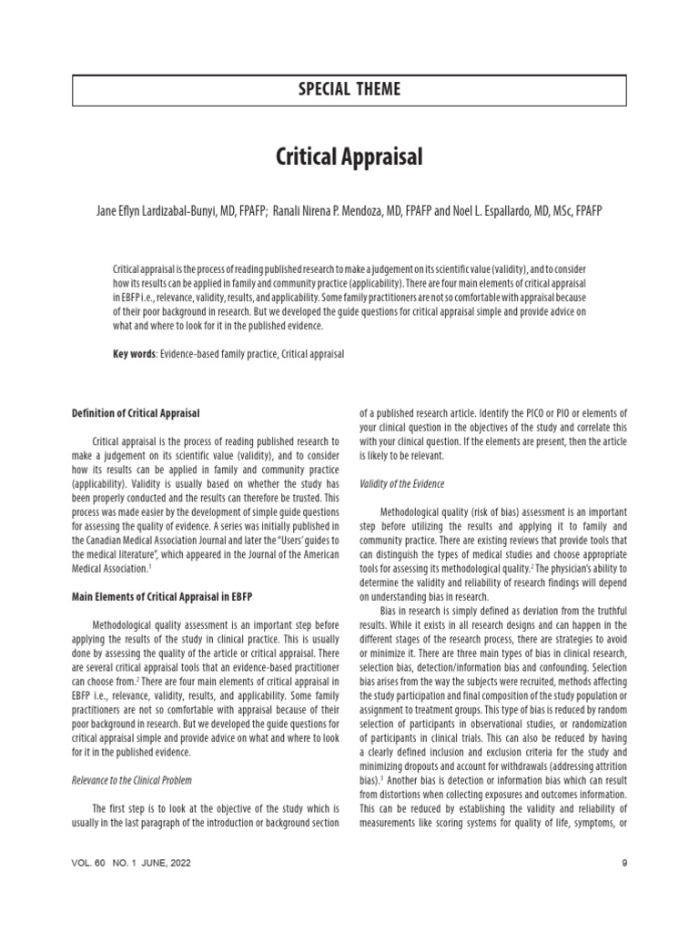 Ebm Critical Appraisal PafpP | PDF | Performance Appraisal | Evidence ...