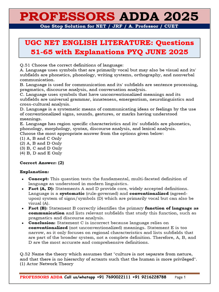 UGC NET English Literature June 2025 PYQ | PDF | Linguistics