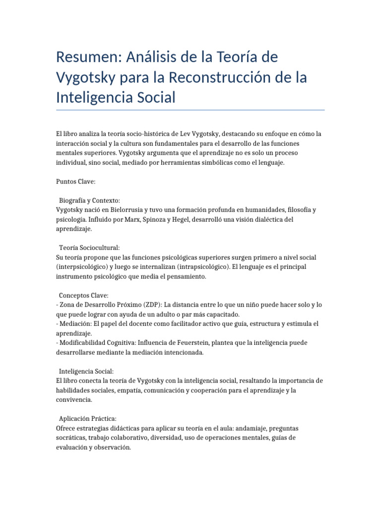 Vygotsky y la Inteligencia Social | PDF