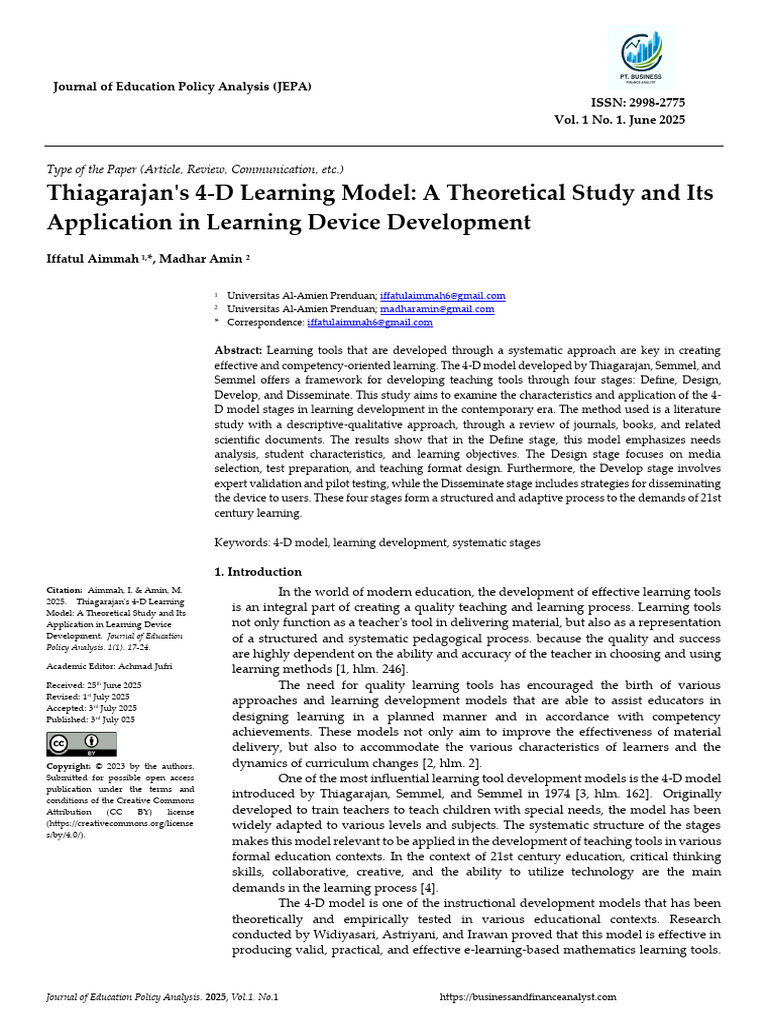 Thiagarajan's 4-D Model in Learning Development | PDF | Learning | Analysis