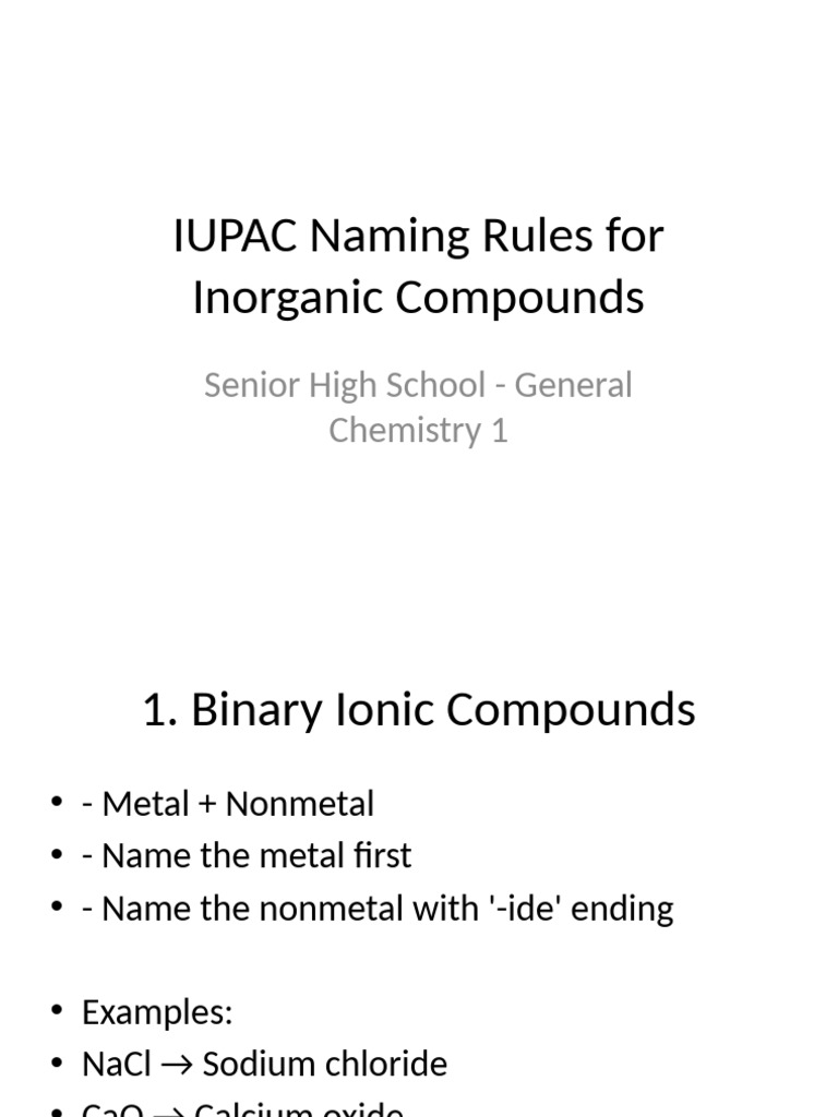 IUPAC Nomenclature for Inorganic Compounds | PDF