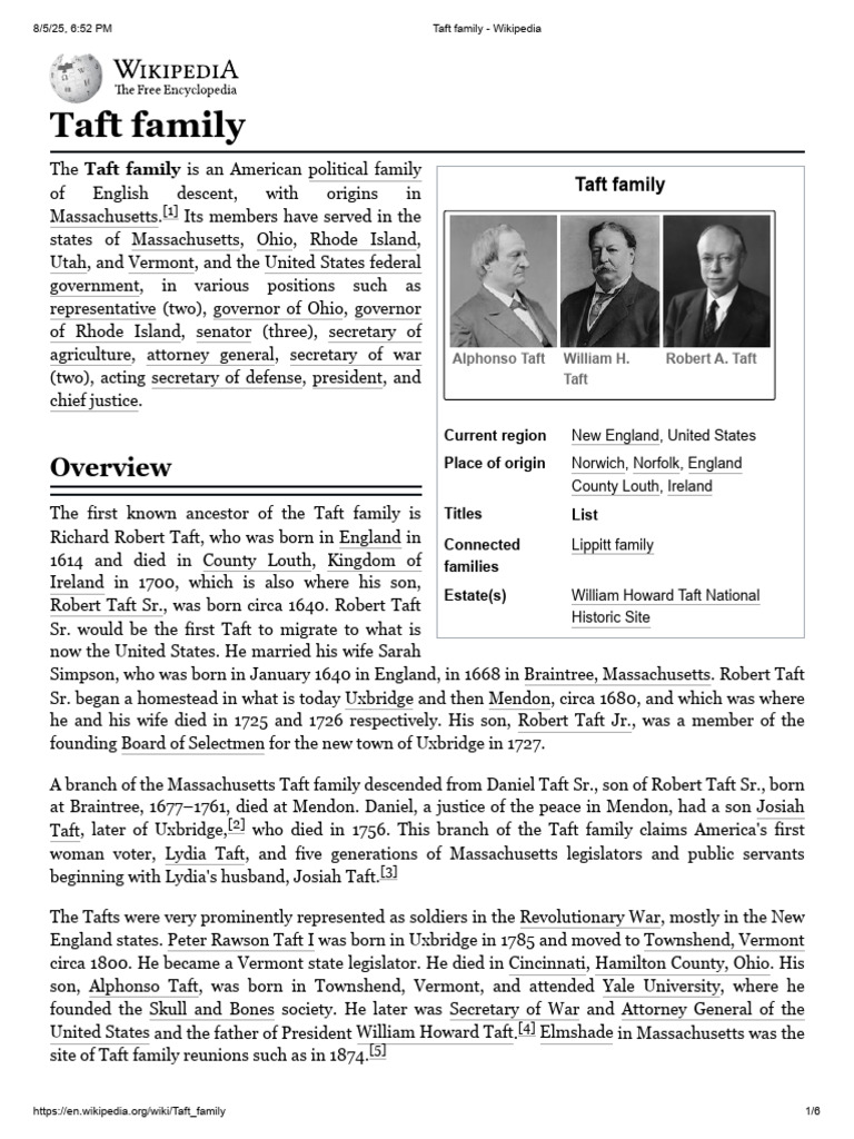 Taft Family Political Legacy | PDF | First Families Of The United States