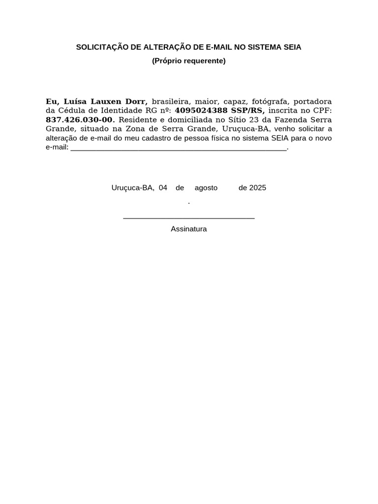 Solicitação de Alteração de E-mail | PDF