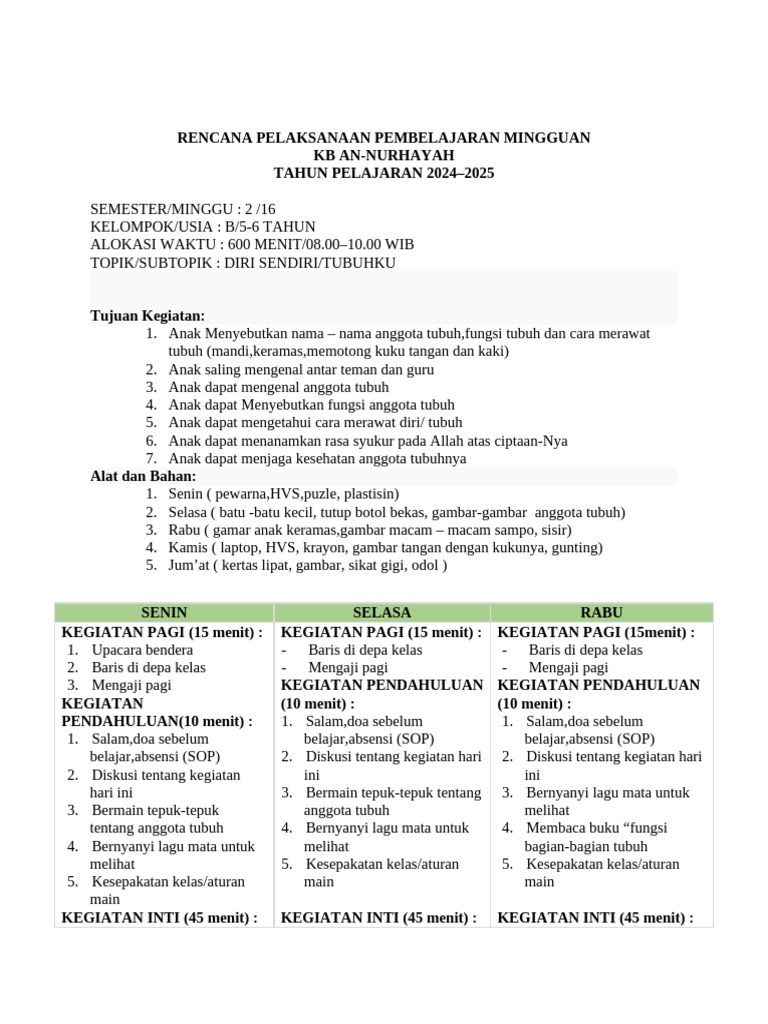 RPPM PAUD Kurikulum Merdeka Semester 1 | PDF