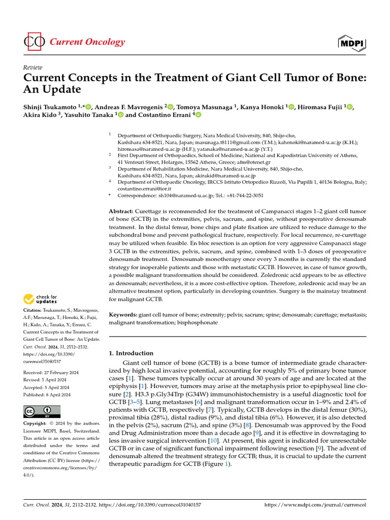 Treatment Update for Giant Cell Tumor | PDF | Metastasis | Diseases And ...