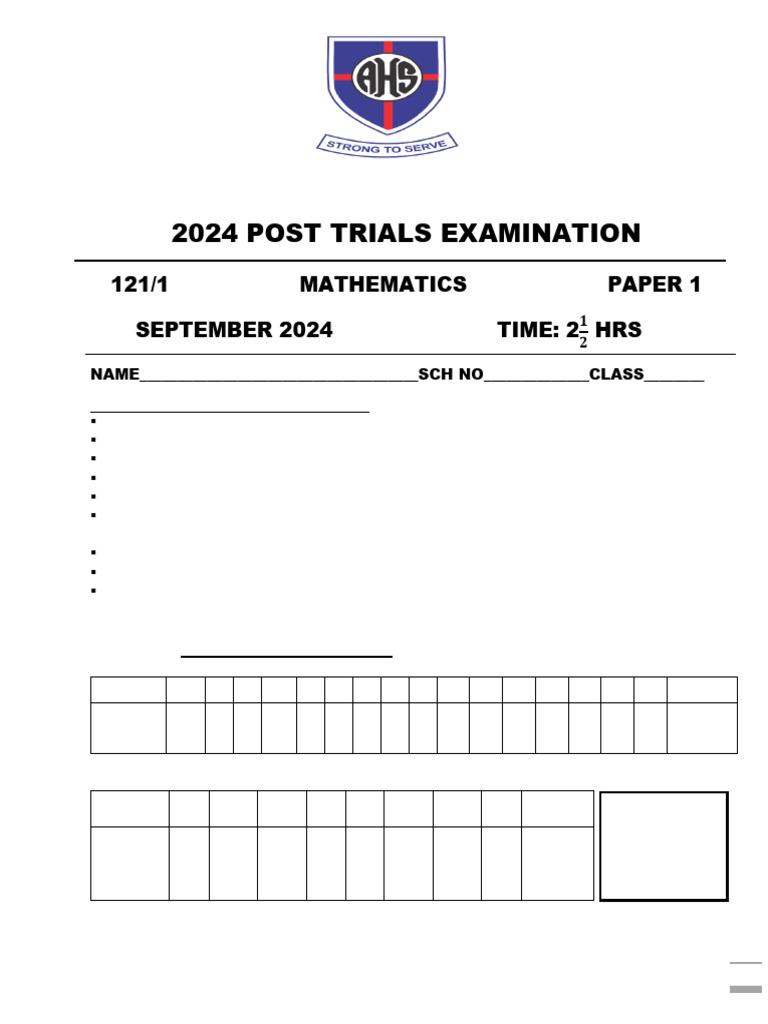 Alliance High School 2024 Math Exam Paper | PDF | Area | Circle