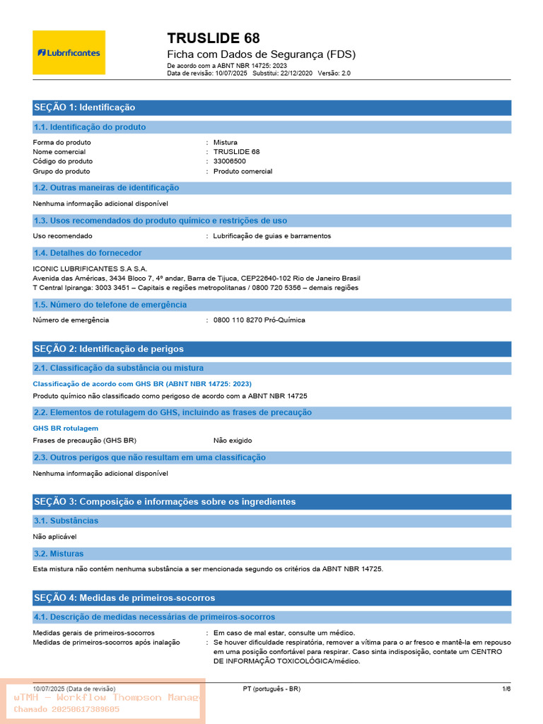 Fds Truslide 68 330065 Rev 100725 Portugues | PDF | Toxicidade | Densidade