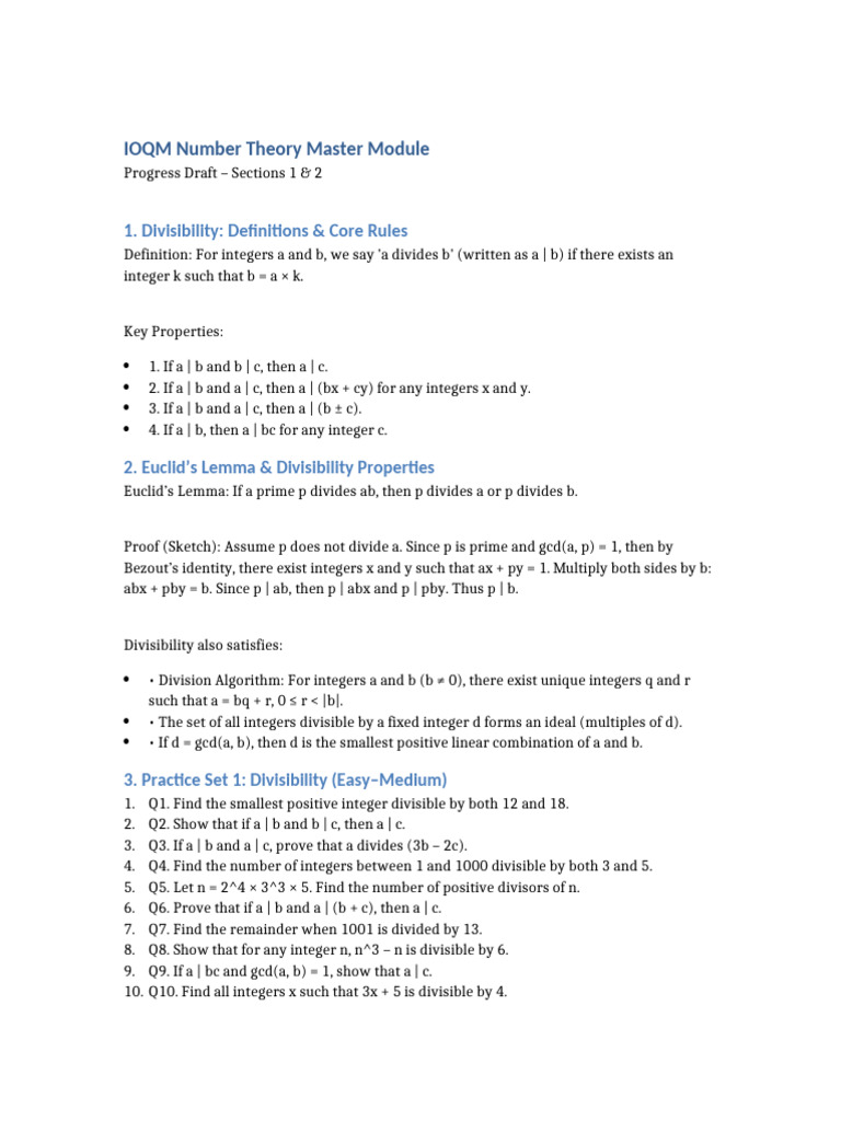 IOQM Module Preview Sections 1 2 | PDF