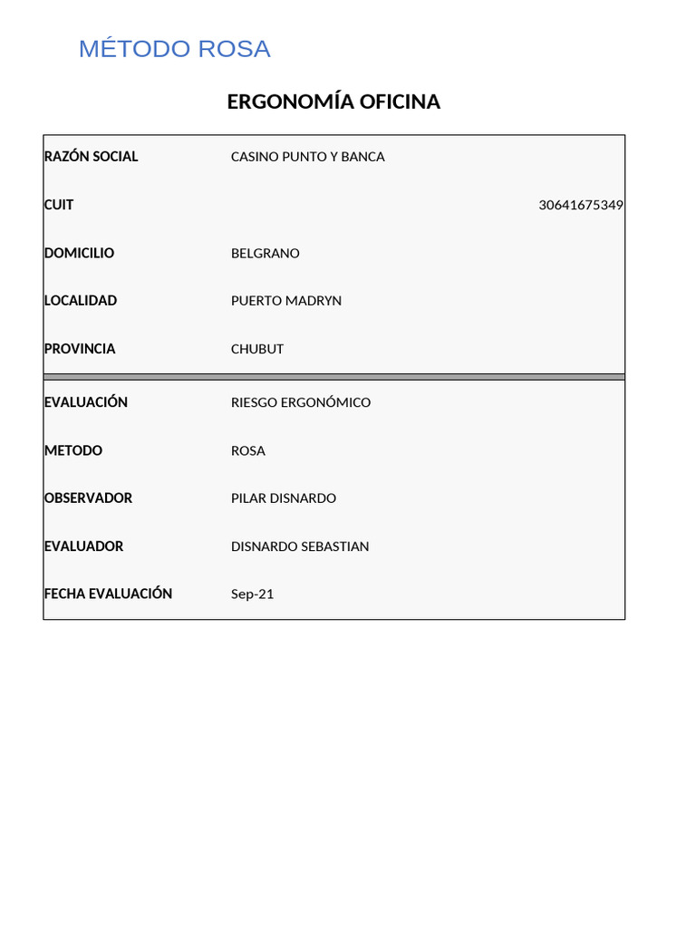 ERGONOMIA - METODO ROSA - CASINO 2 | PDF
