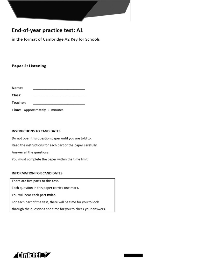 LI L1 End Practice Test Listening | PDF | Fashion | Clothing