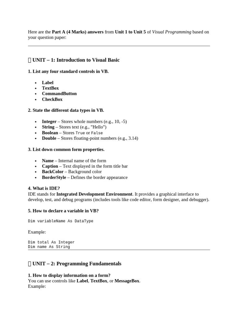 Visual Basic Programming Concepts Explained | PDF | Control Flow | Data ...