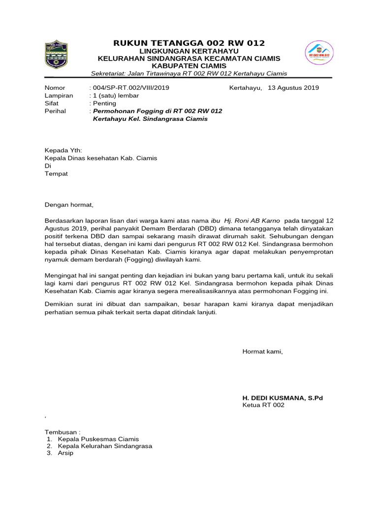 Permohonan Fogging DBD di Kertahayu | PDF