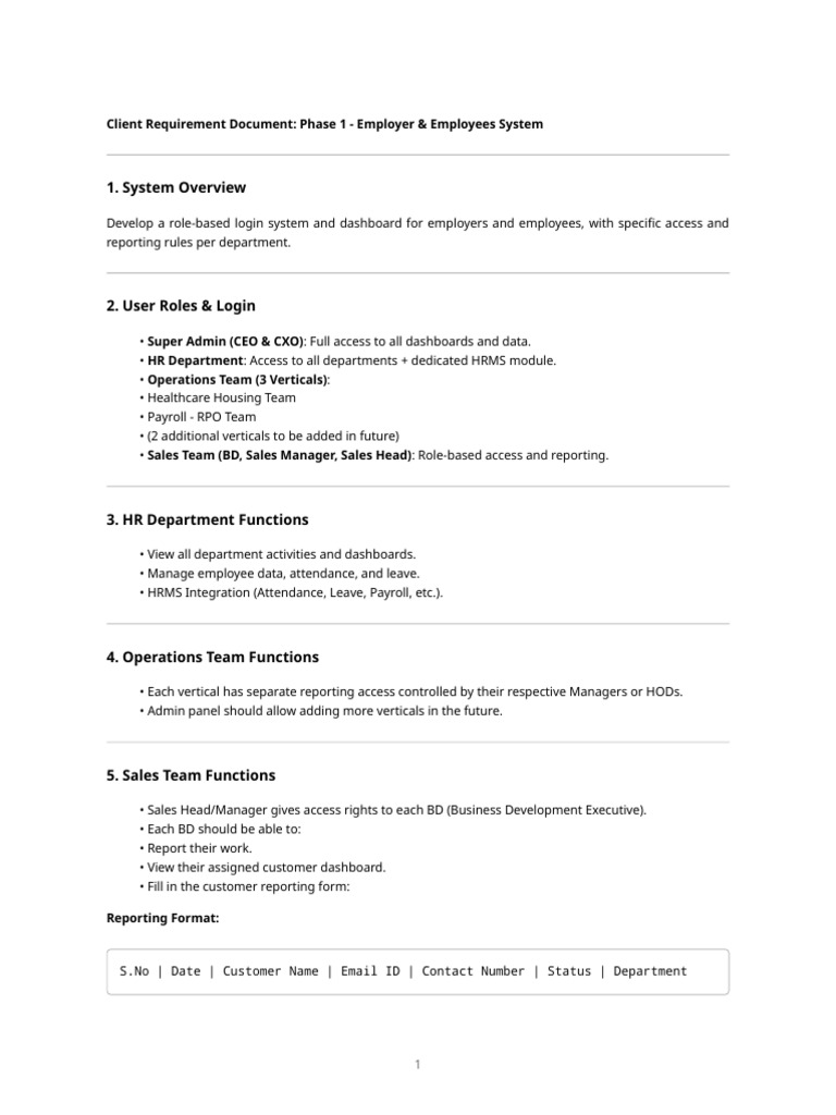 Phase1 Client Requirement | PDF