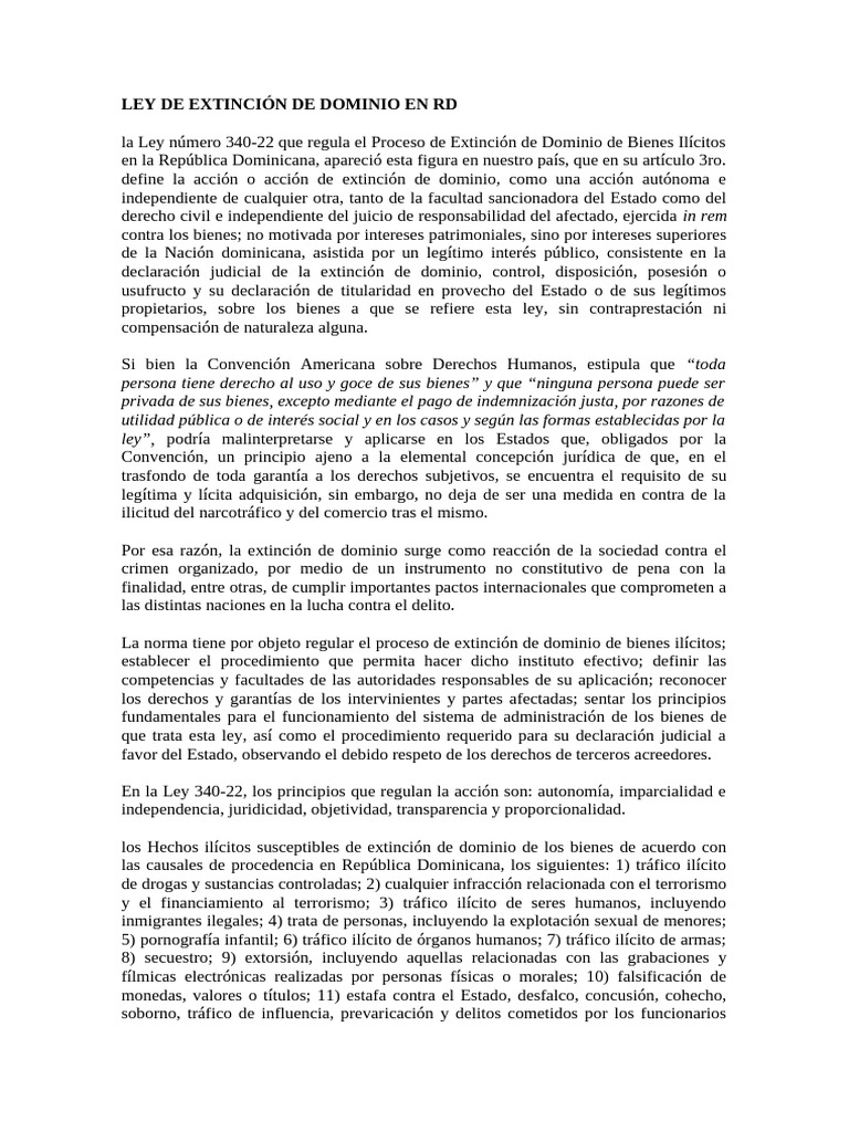 Ley 340-22: Extinción de Dominio RD | PDF | Propiedad | Soborno