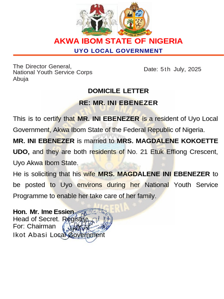 Domicile Letter Edited | PDF