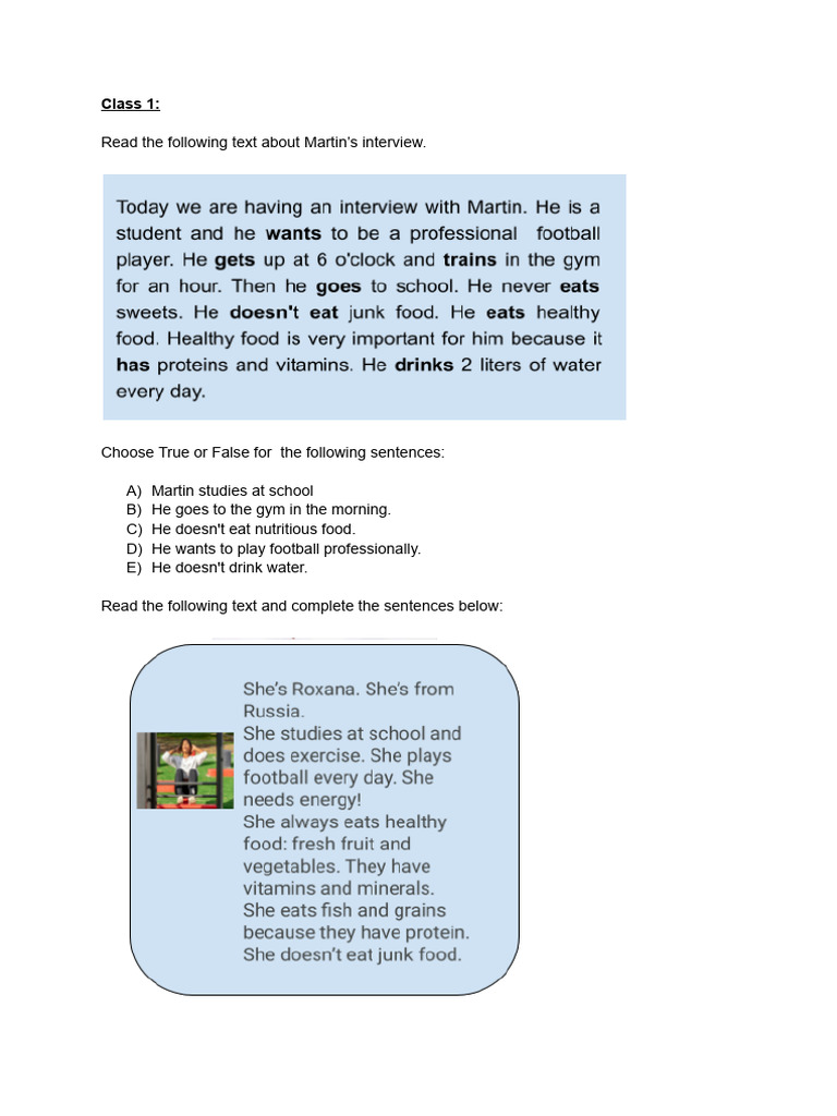 Healthy Food Project. Class 1 | PDF