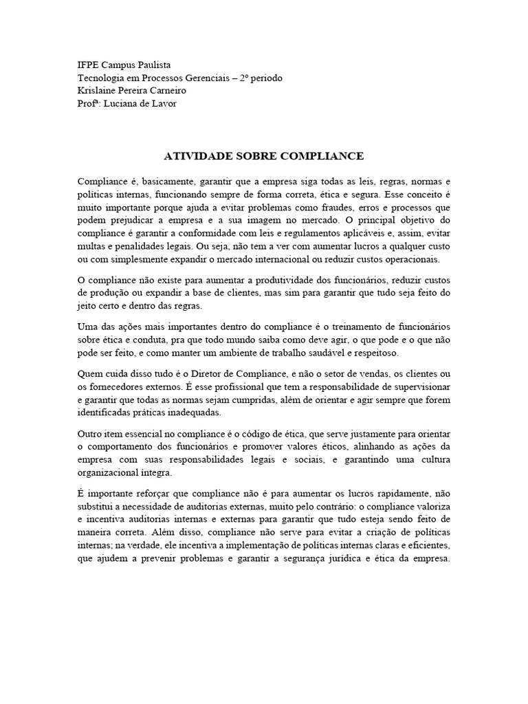 Importância do Compliance nas Empresas | PDF