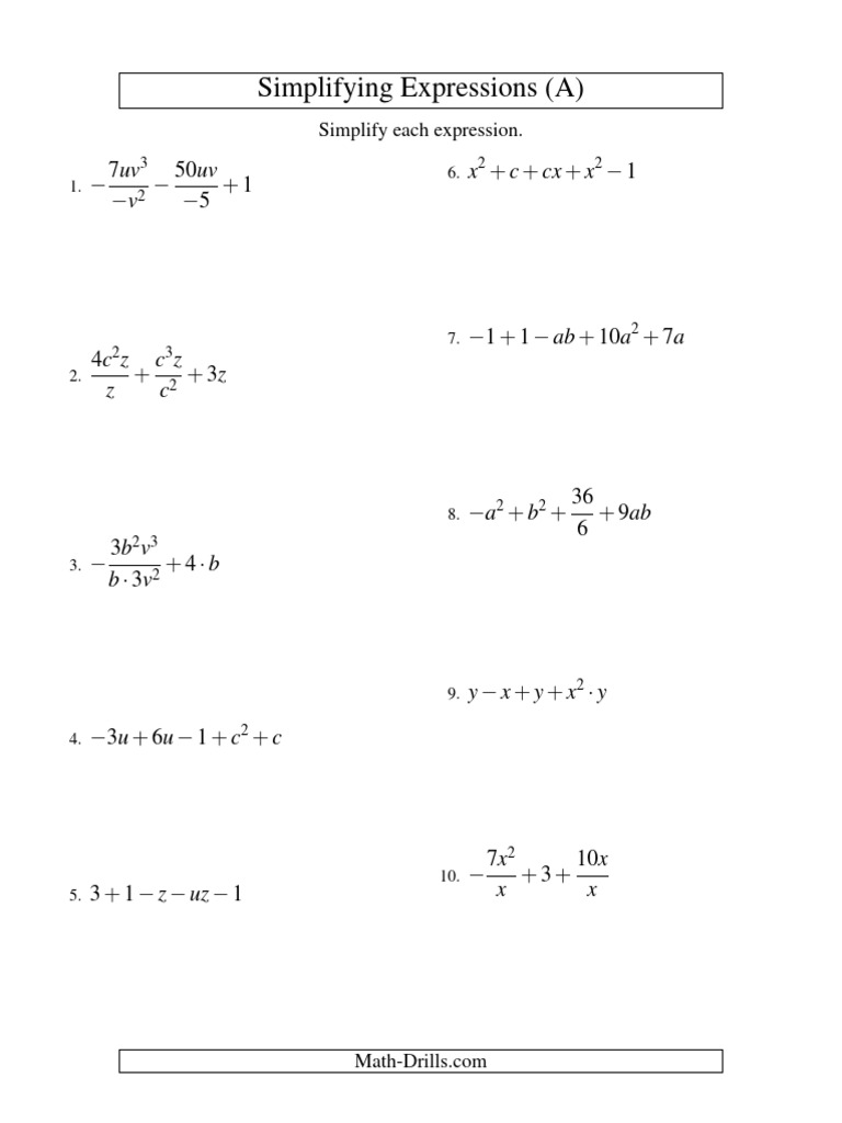 Algebra Expressions Simplifying Mdas 2v 5t 001.1360936918 | PDF