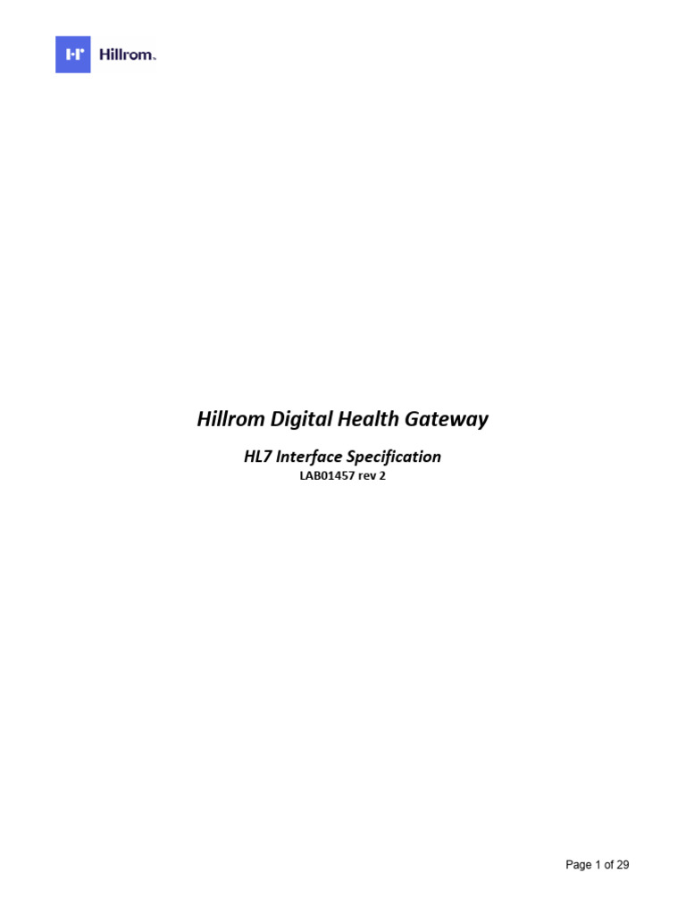 Hillrom Digital Health HL7 Specs | PDF