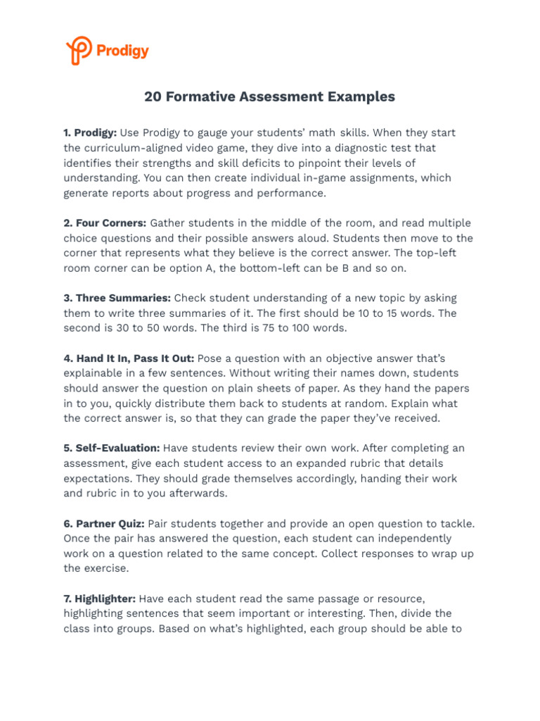 20 Formative Assessment Examples Download (1) | PDF | Reading ...