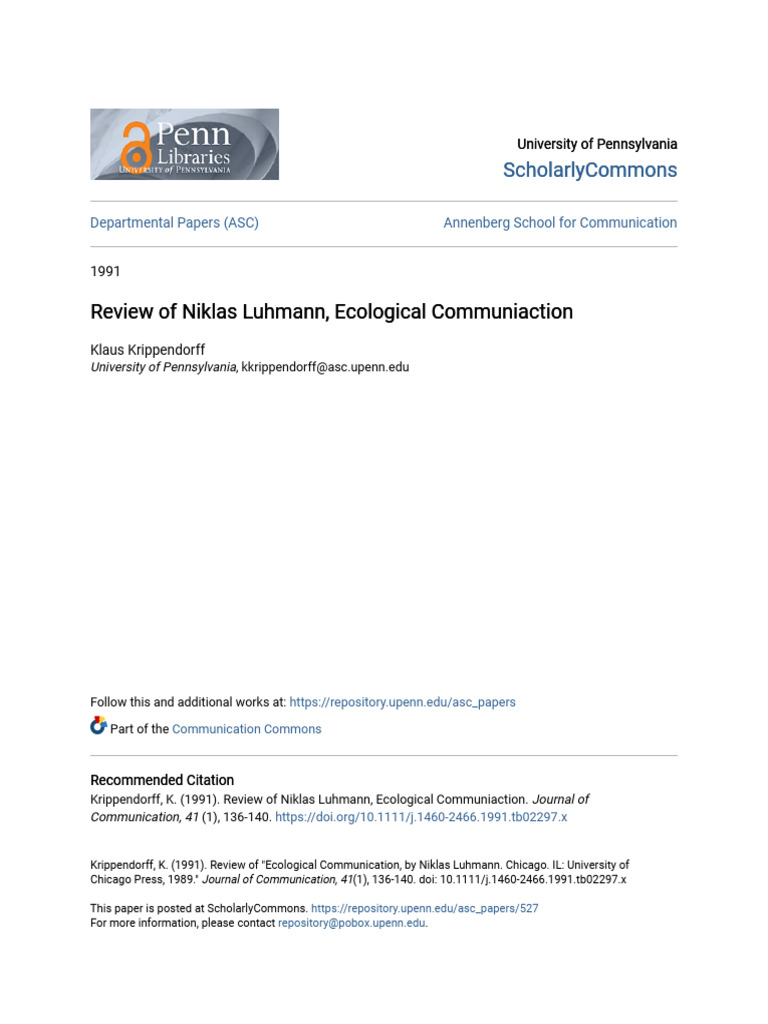 Review of Niklas Luhmann Ecological Comm | PDF | System