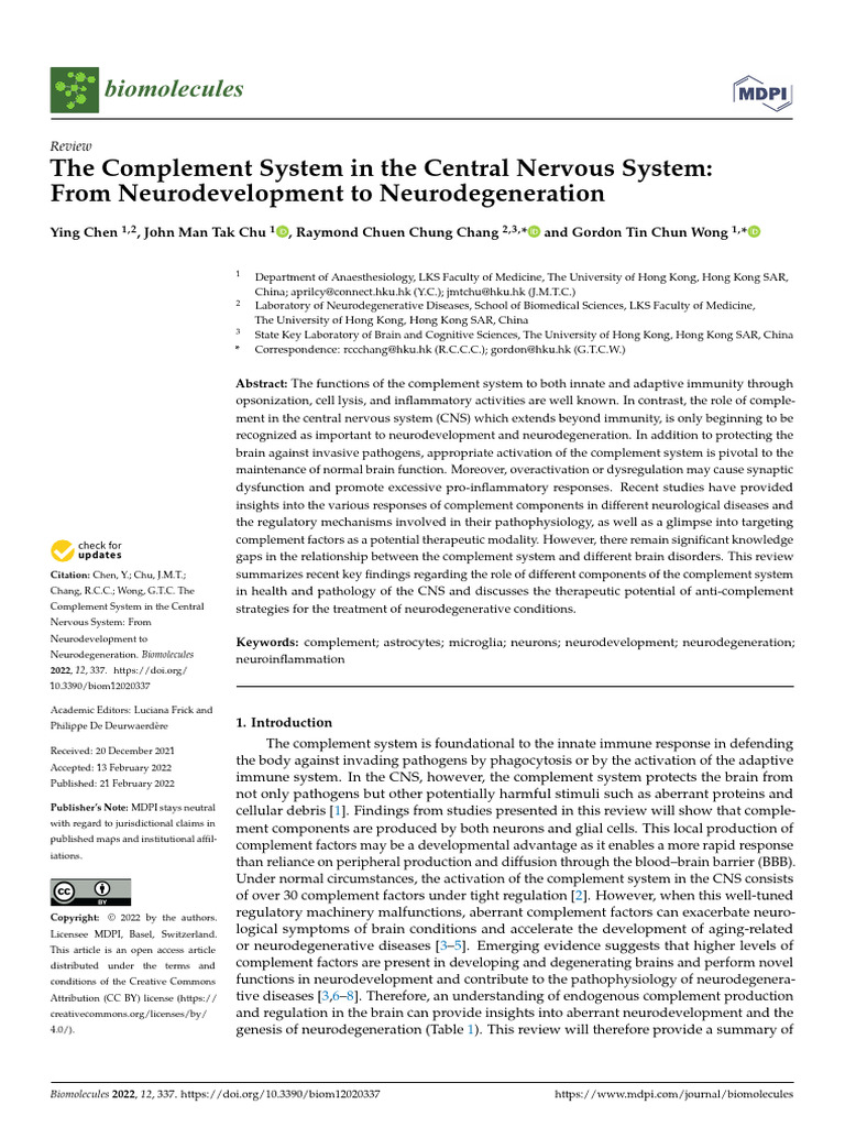 401 The Complement System in The Central Nervous System From ...
