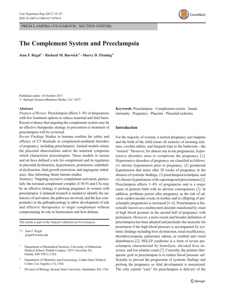 390 The Complement System and Preeclampsia Springer | PDF | Complement ...