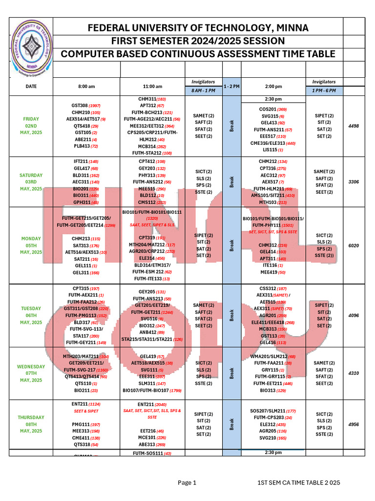 CA Timetable for May 2025 | PDF | Stationery | Writing Implements