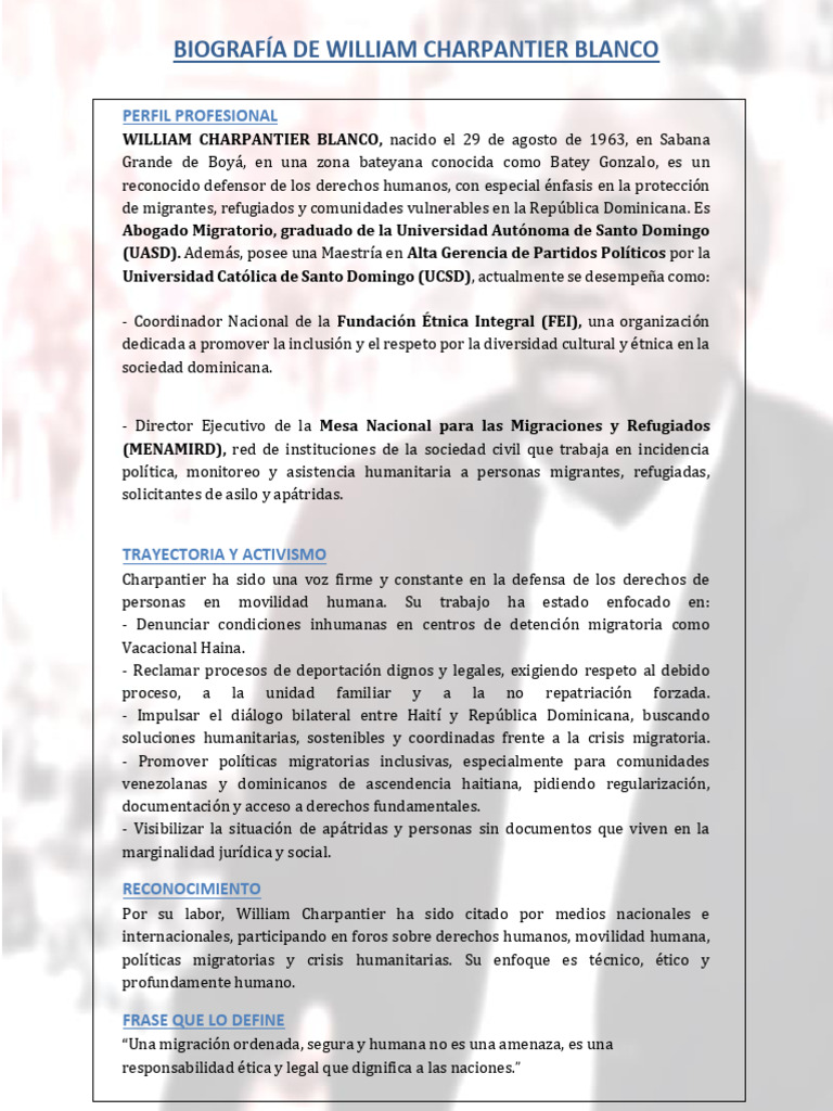 William Charpantier: Defensor de Migrantes | PDF