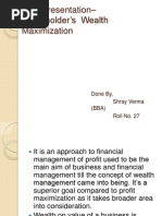 Shareholder's Wealth Maximization