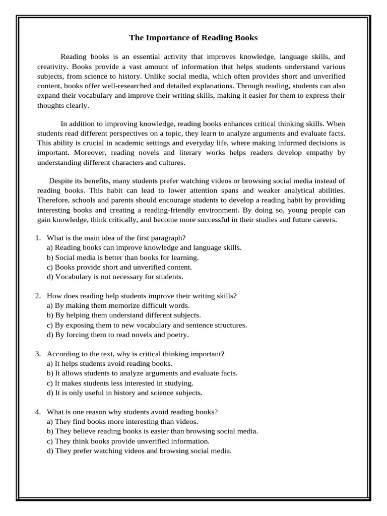 Benefits of Reading Books for Students | PDF | International Student ...