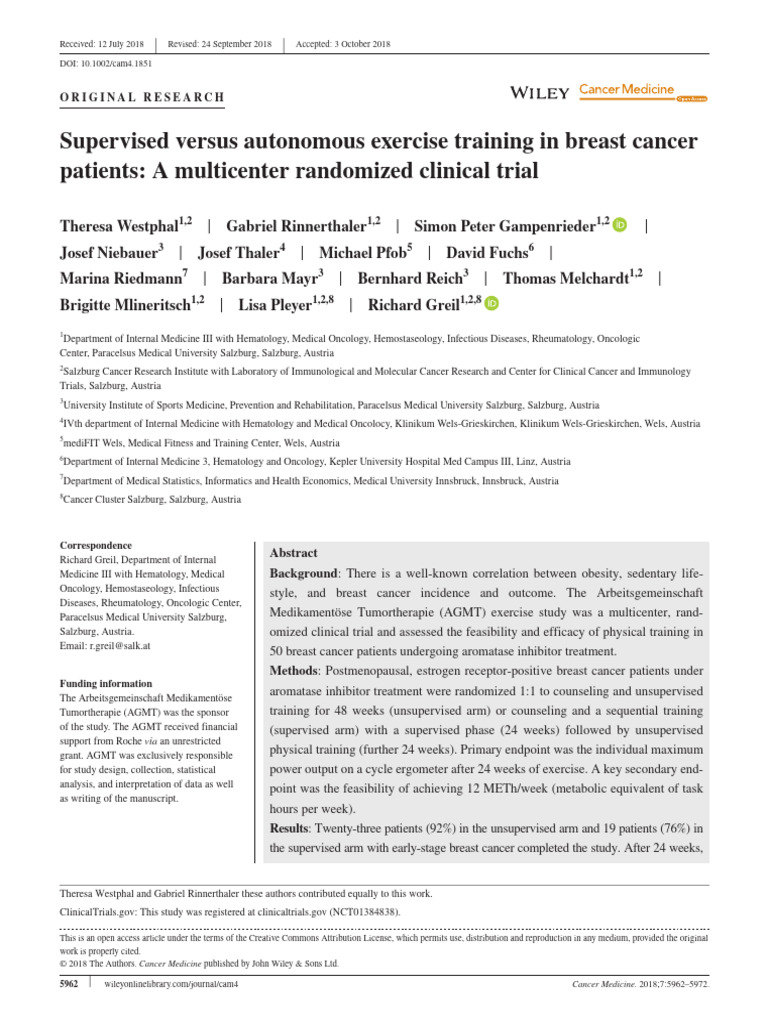 Exercise Training in Breast Cancer Patients | PDF | Breast Cancer ...