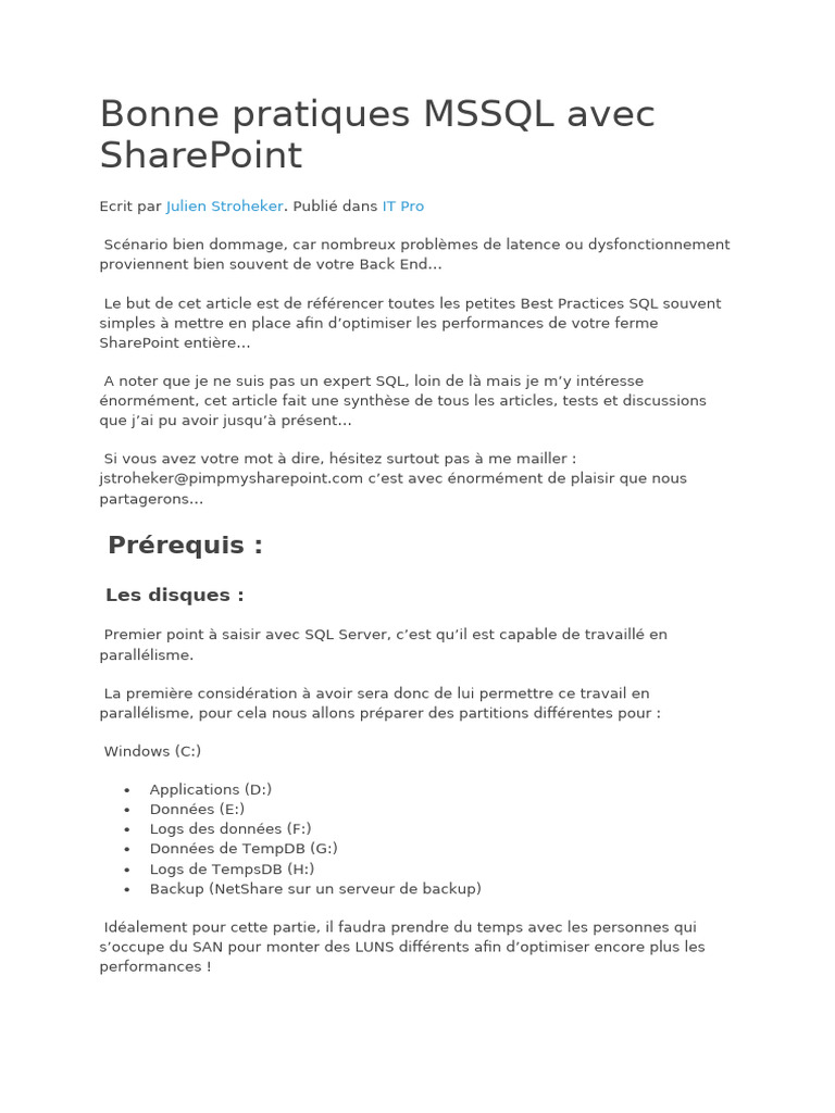 Optimisation SQL pour SharePoint | PDF | Microsoft SQL Server | Serveur ...
