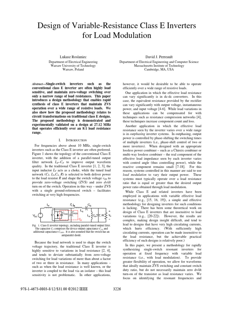 Variable-Resistance Class E Inverter Design | PDF | Power Inverter ...