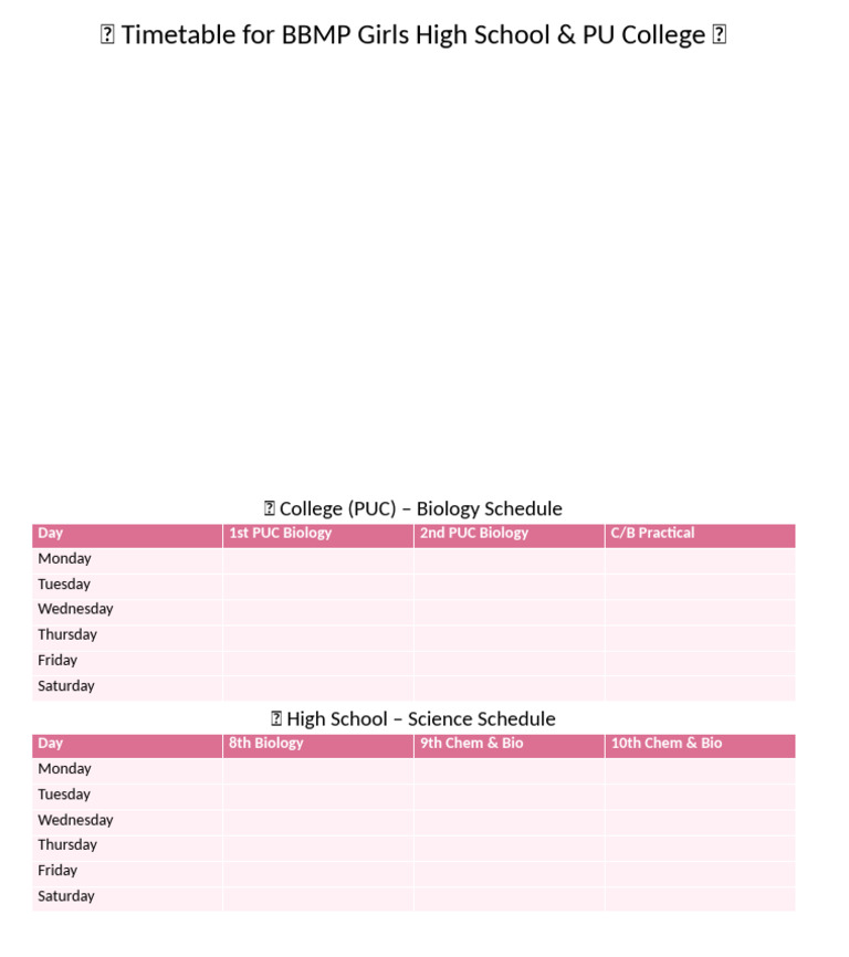 BBMP Science Timetable Editable | PDF