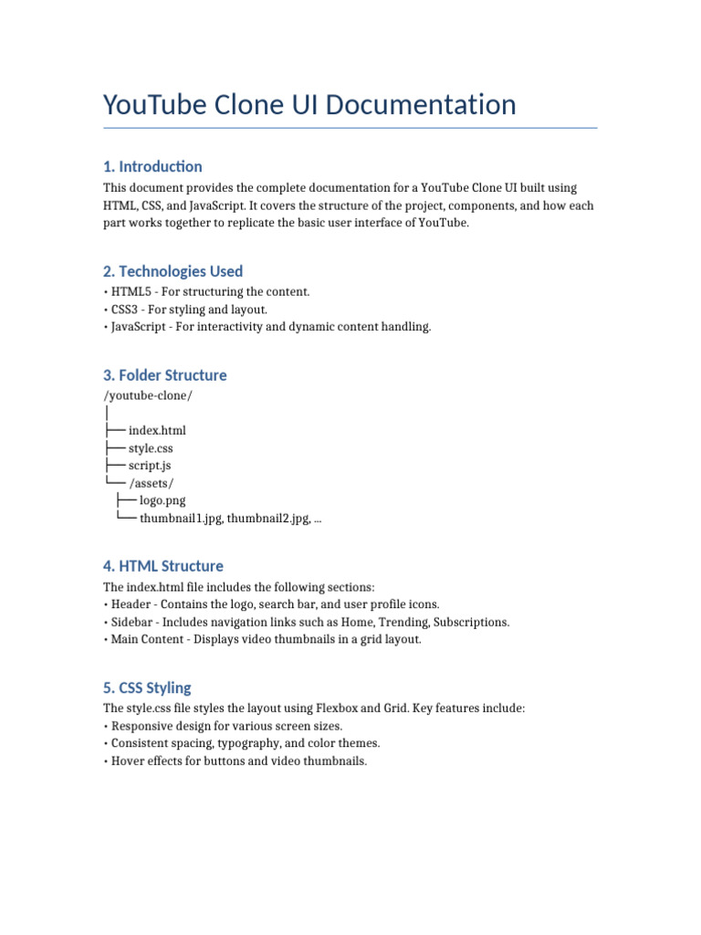 YouTube Clone UI Documentation | PDF