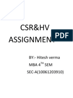 CSR&HV Assignment: BY:-Hitesh Verma Mba 4 SEM SEC-A (10061203910)