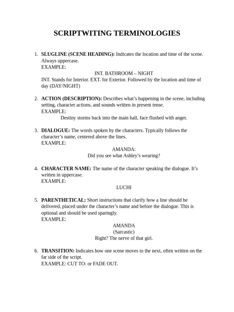 Script Writing Terminology Guide | PDF