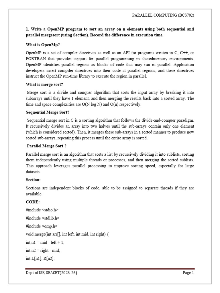 OpenMP Array Sorting: Time Comparison | PDF | Software Development ...