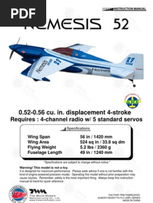 Nemesis 52 RC Model Manual | PDF | Flight Control Surfaces | Screw