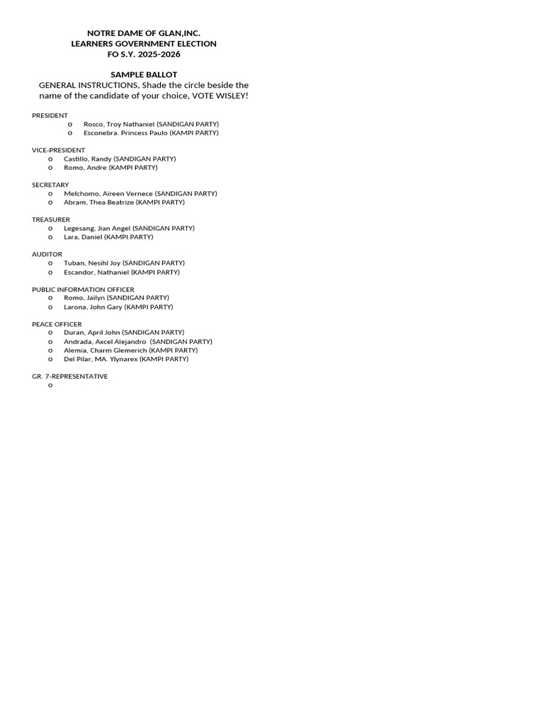 Ssg Sample Ballot Election (1) | PDF