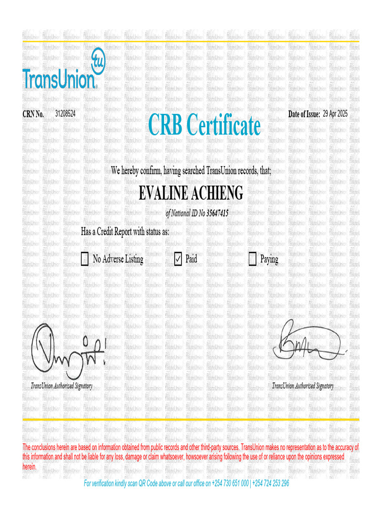 CRB Clearance Certificate Sample | PDF
