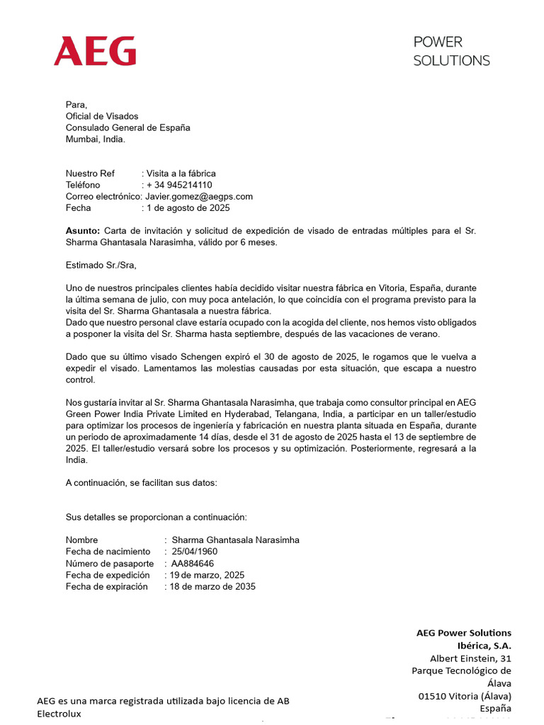 AEG Invitation Letter-Sharma Es | PDF | Seguridad nacional | Migración ...