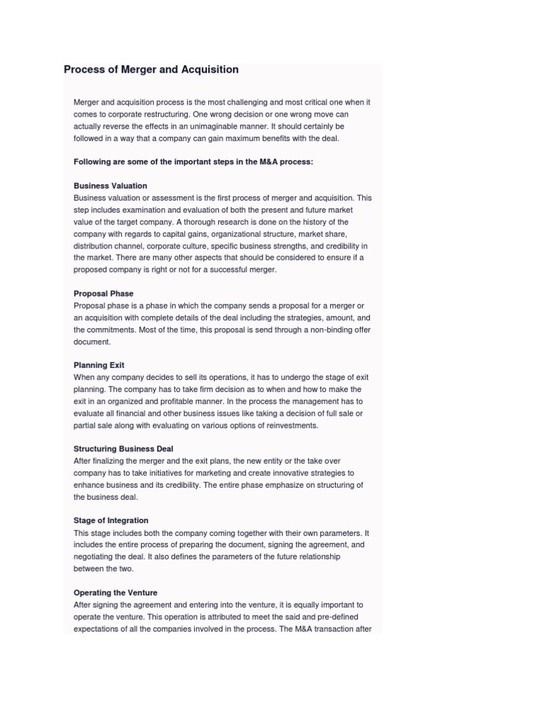 Process of Merger and Acquisition | PDF | Dividend | Mergers And ...