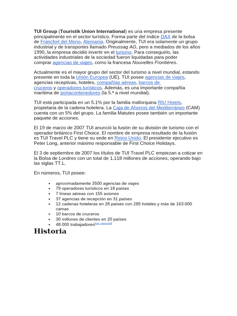 TUI Group: Líder en Turismo Global | PDF | Compañías de envío ...
