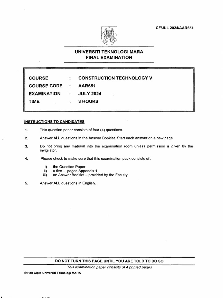 Construction Technology V Exam July 2024 | PDF | Precast Concrete ...
