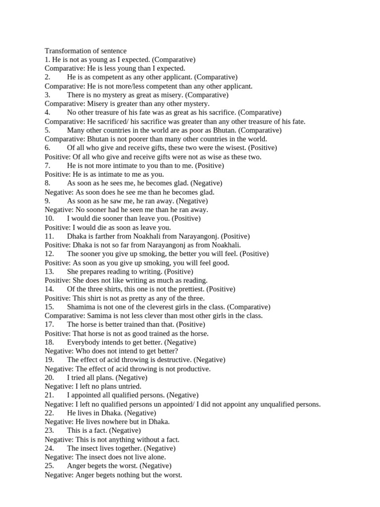 Sentence Transformation Exercises | PDF
