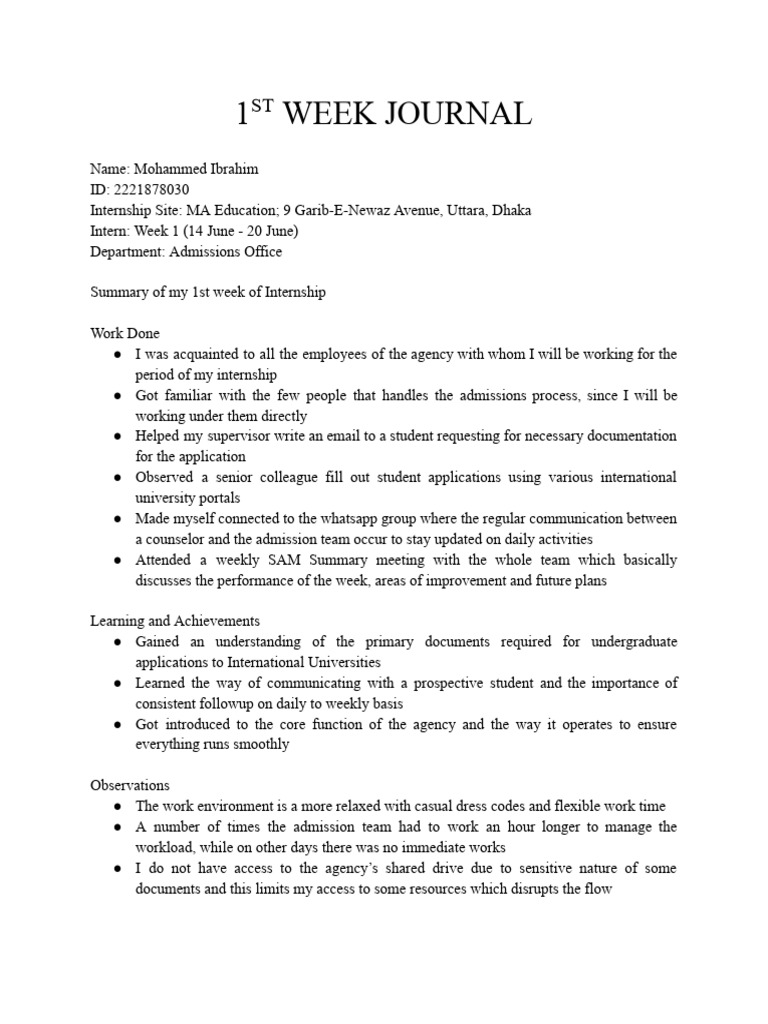 Weekly Journal 1 | PDF
