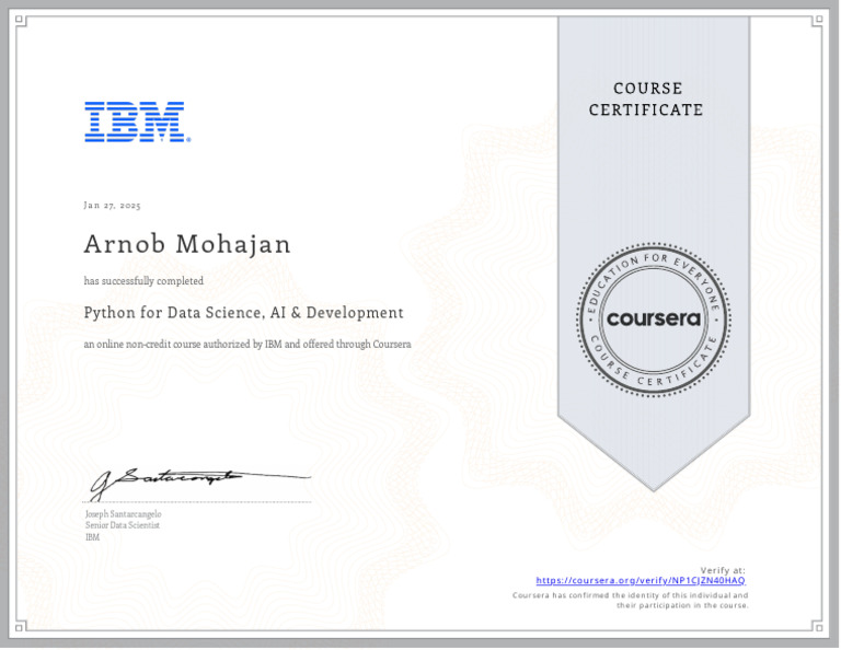 IBM Python Course Completion Certificate | PDF